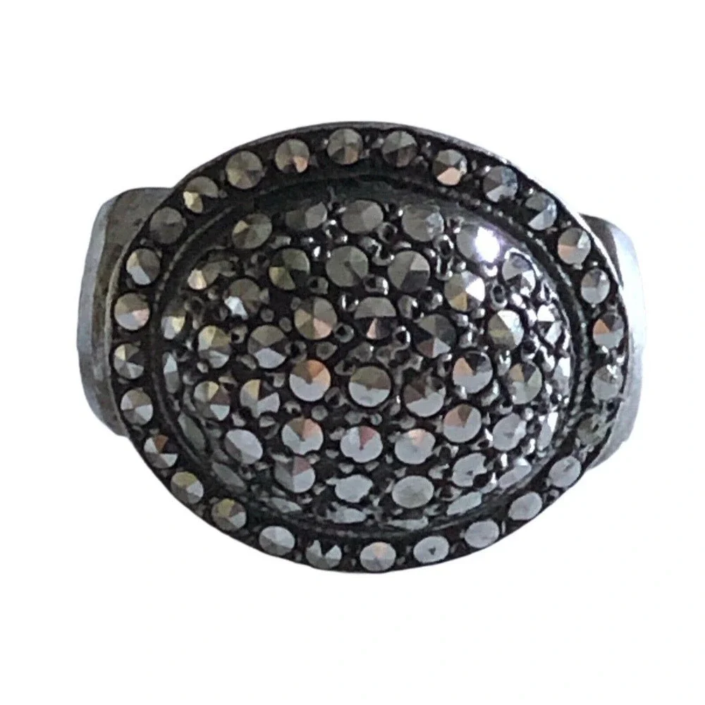 Vintage Marcasite Sterling Silver 925 Ring SZ 6.5 West Geemany Art Deco Oval
